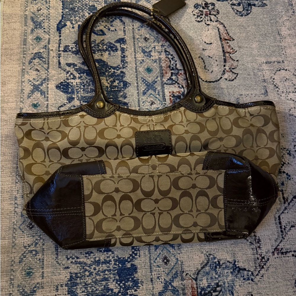 LARGE Coach Brown and Tan Shoulder Bag / Tote with Signature Pattern
